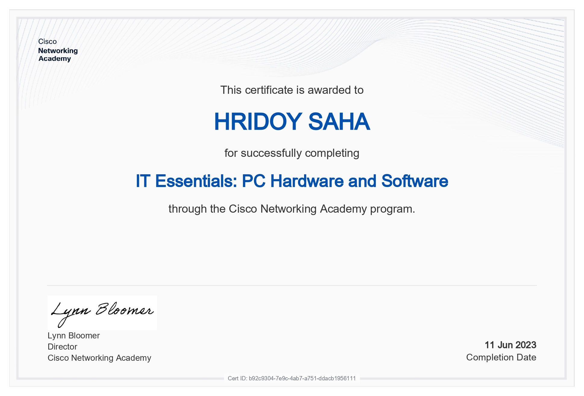 Cisco IT Essentials certificate