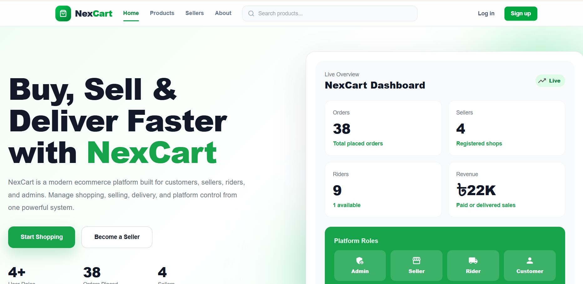 Live preview of NexCart multi-vendor e-commerce platform